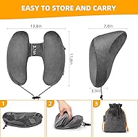 Vista 7 de Rewondah Almohada inflable de viaje para avión dormido, almohada inflable para el cuello para viajar en avión con funda lavable, almohada de viaje