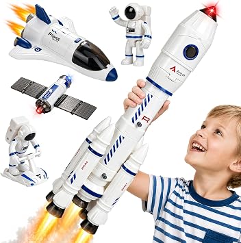 Space Rocket Ship Toys Set for Kids 3-5 5-7 with Spray, Lights, Sound