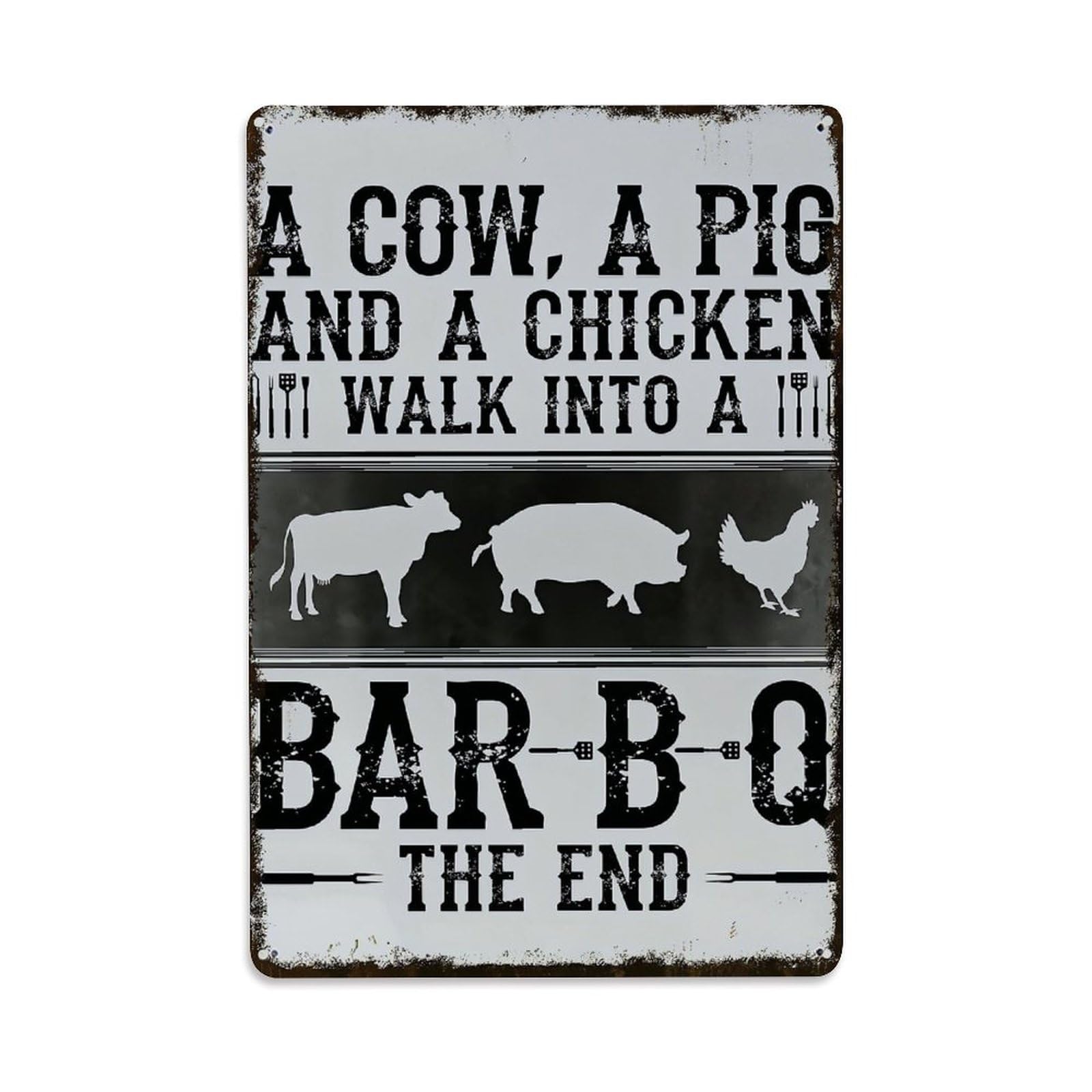 Bliveurn Vintage Cow Pig Chicken Barbecue Sign Retro Metal Tin Sign, Metal Poster For Home, Gaming Room, Studio Workshop,Bar,Garage Wall Art Decor 8X12 Inch