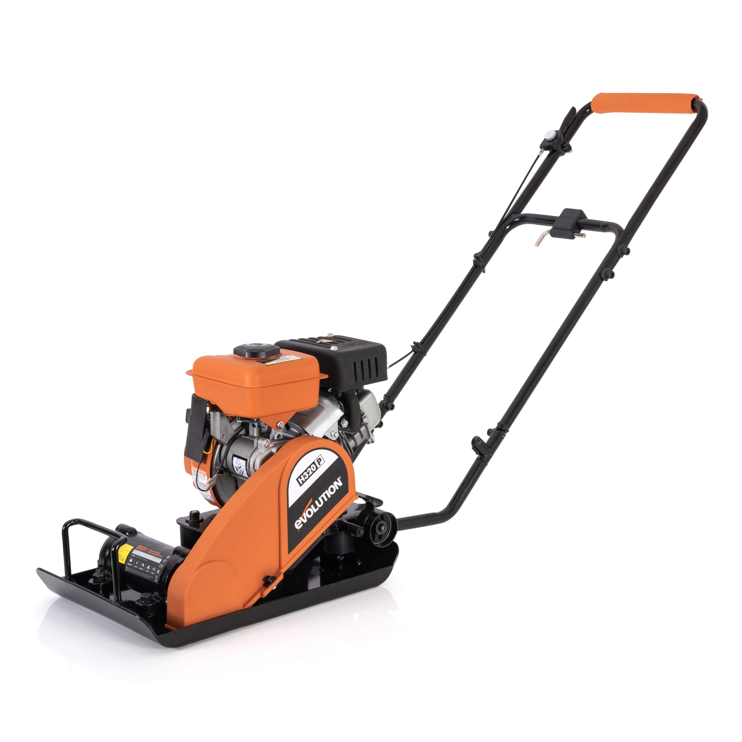 Evolution Power Tools Orange, Black H320-P Hulk Petrol Plate Compactor, Ideal For Levelling Pavement, Artificial Turf Ground Preparation, Patio, Blockwork, Sand, Soil & More - 3 Year Warranty, 230V