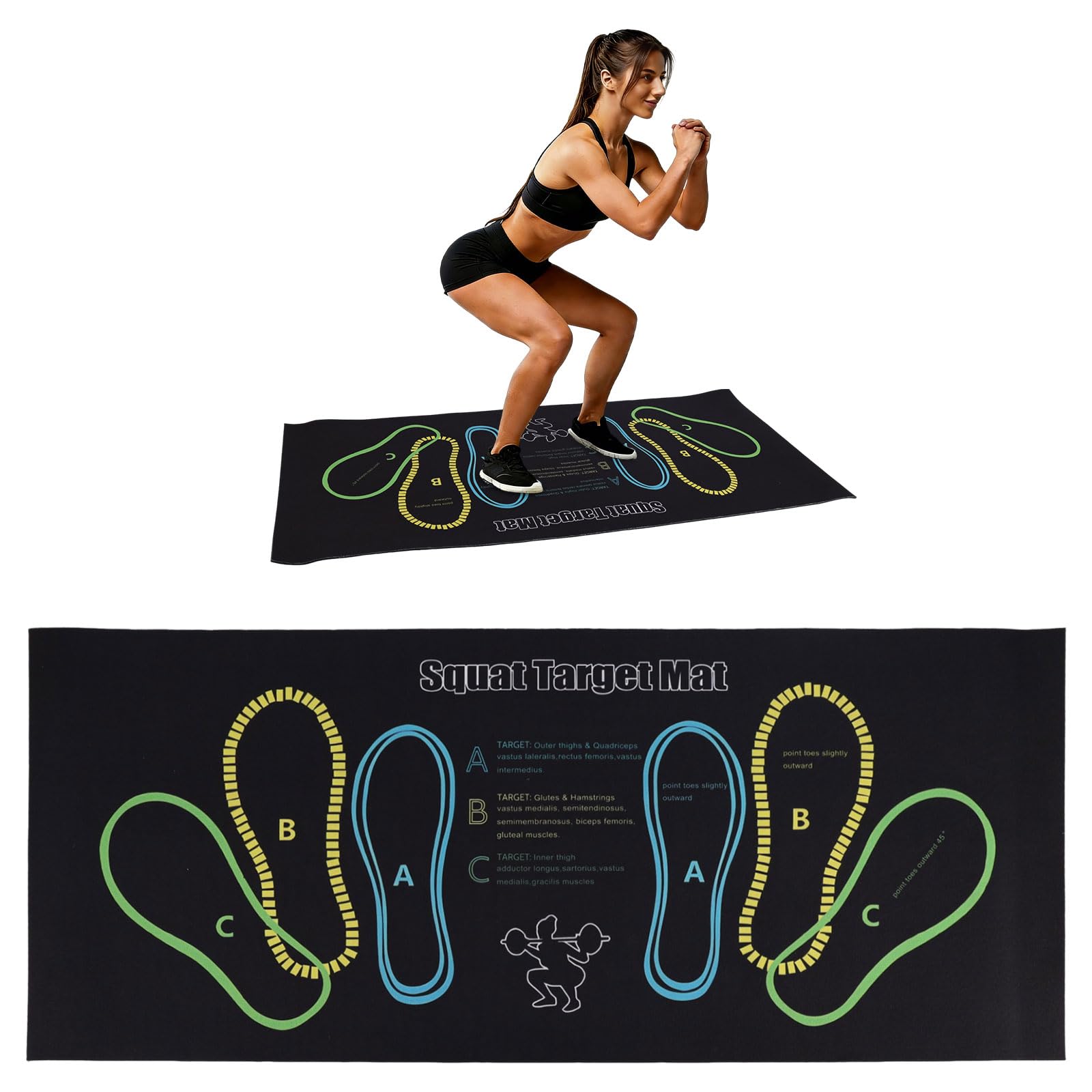Squat Target Pad with Foot Position, 80x35cm/31.5x13.78in Non-Slip Squat Mat Home Gym & Fitness Accessories for Squats Leg Workouts Abdominal Training