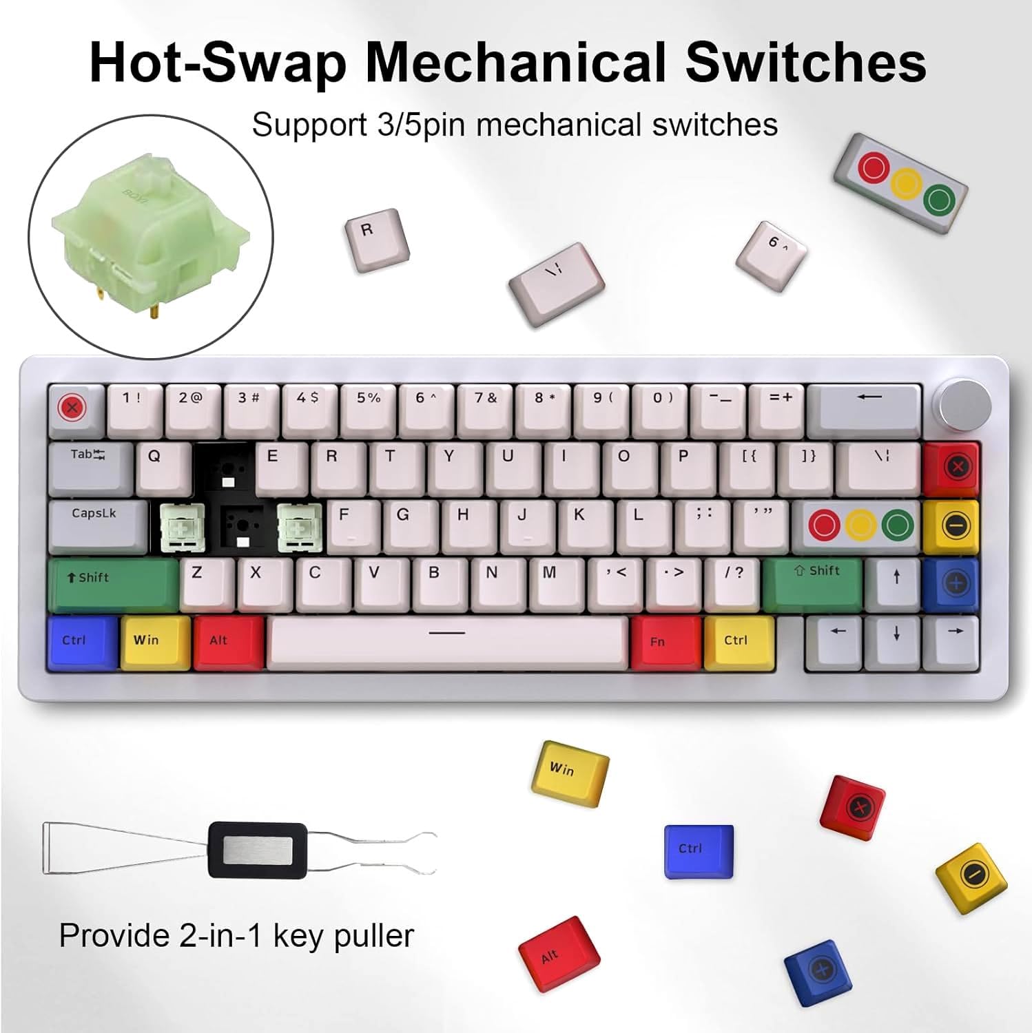 BOYI GMK67 65% Aluminum Alloy Mechanical Keyboard,Hot-Swappable BT5.0/Type-C/2.4G Wireless,CNC Metal Gasket Mounted South-Facing LED RGB Gaming Keyboard with Dye-Sub PBT Grey Beige Keycaps