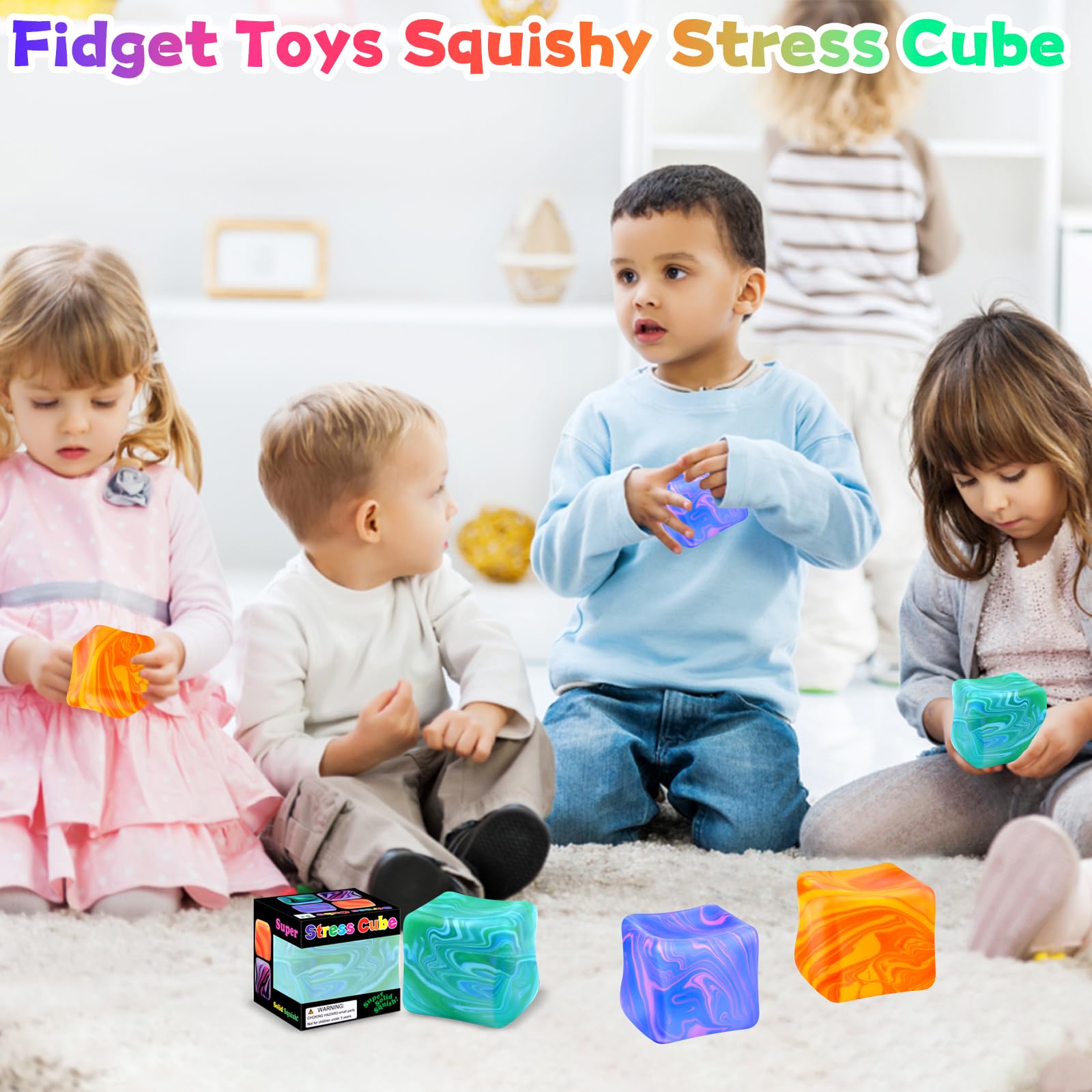 3PCS Stress Balls for Adults Kids Squishy Color Doh Cube Fidget Toys - Image 3