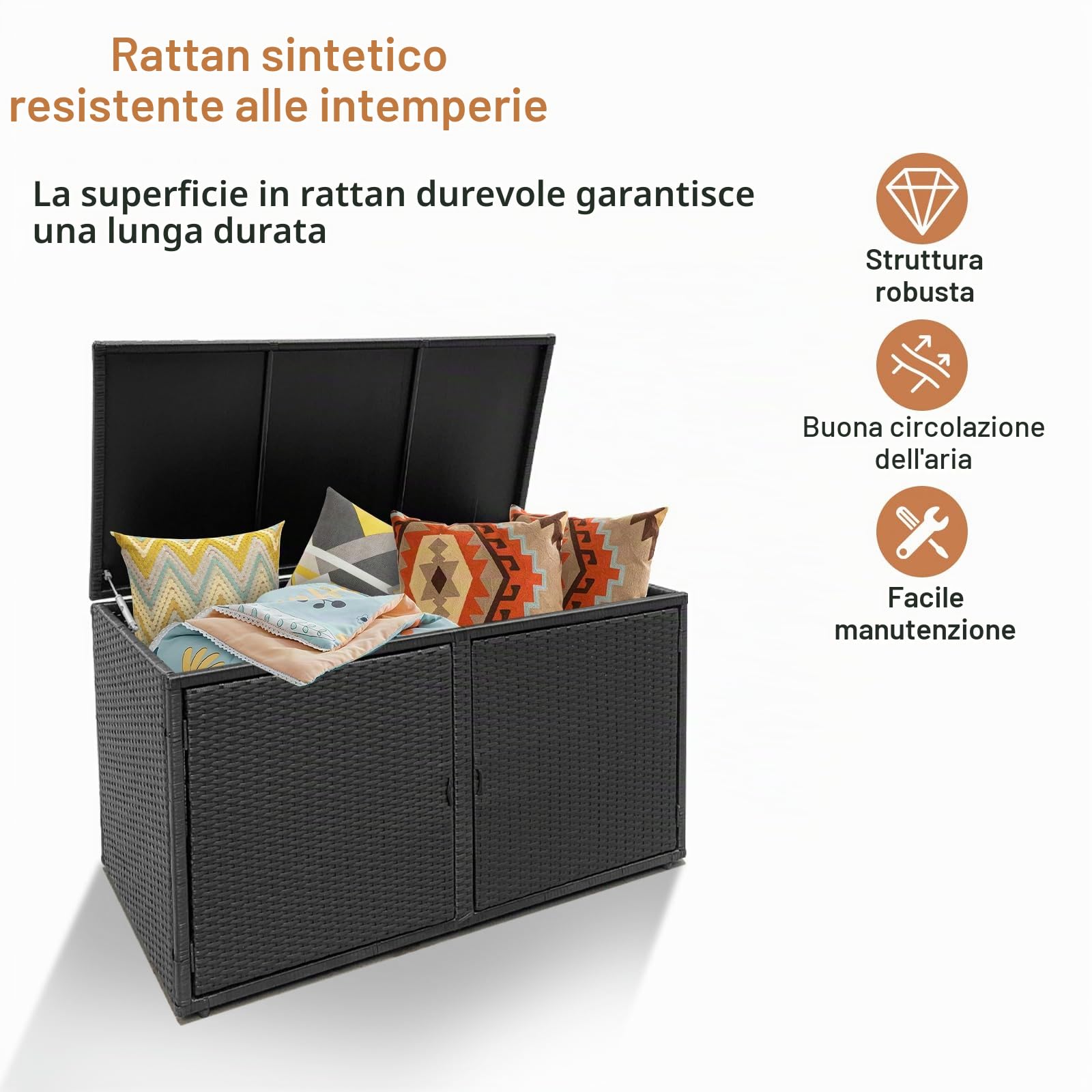 LIFEZEAL Baule da Esterno, 444L, Cassapanca Contenitore da Esterno, in Rattan PE, Baule da Giardino, con 2 Ante e 2 Livelli, Contenitore Grande, per Soggiorno e Piscina, 115 x 60 x 65 cm (nero)