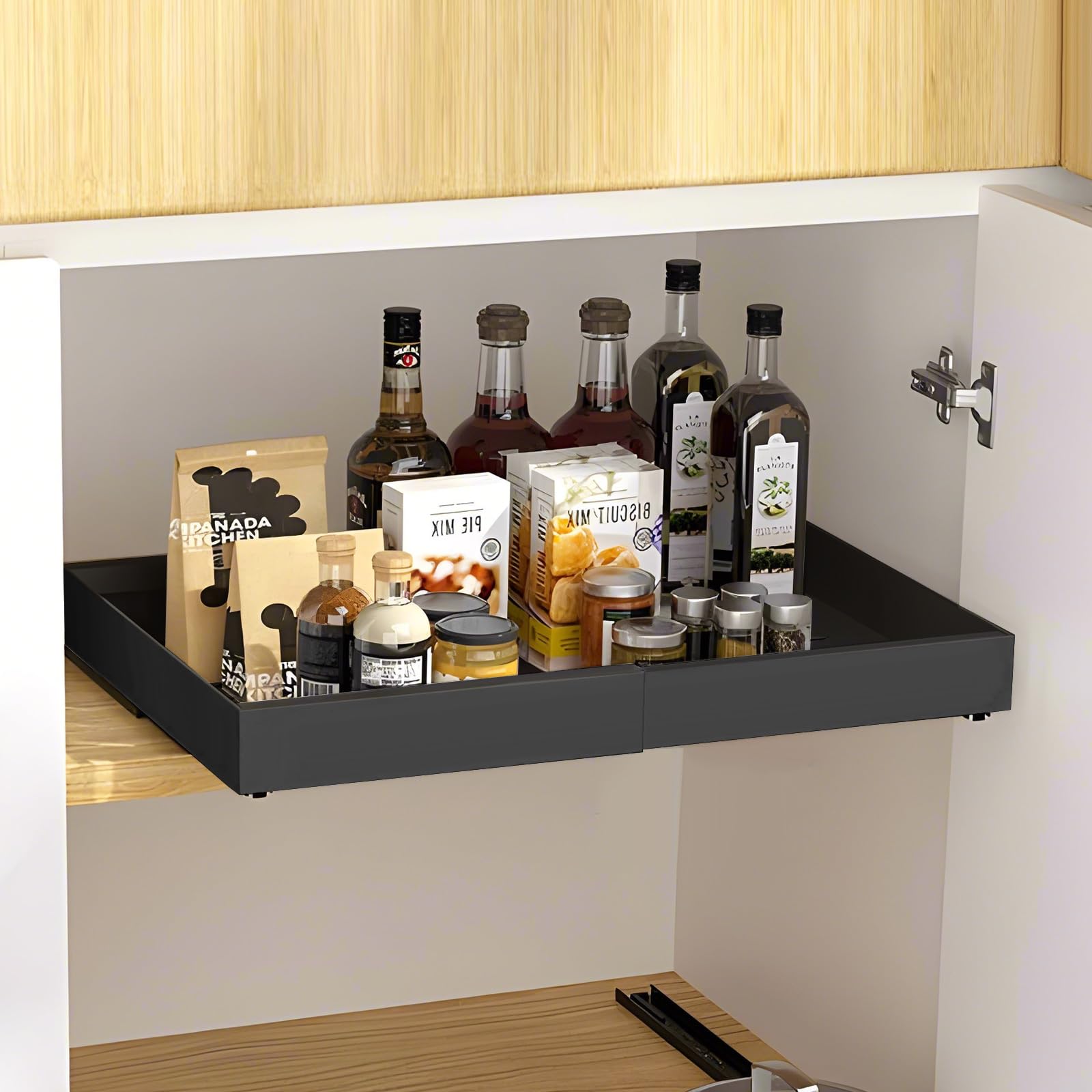 Cassetto telescopico, armadietto a scomparsa per la cucina, organizer per cassetti, larghezza regolabile senza fori (32-52 cm), adatto per cucina (nero)