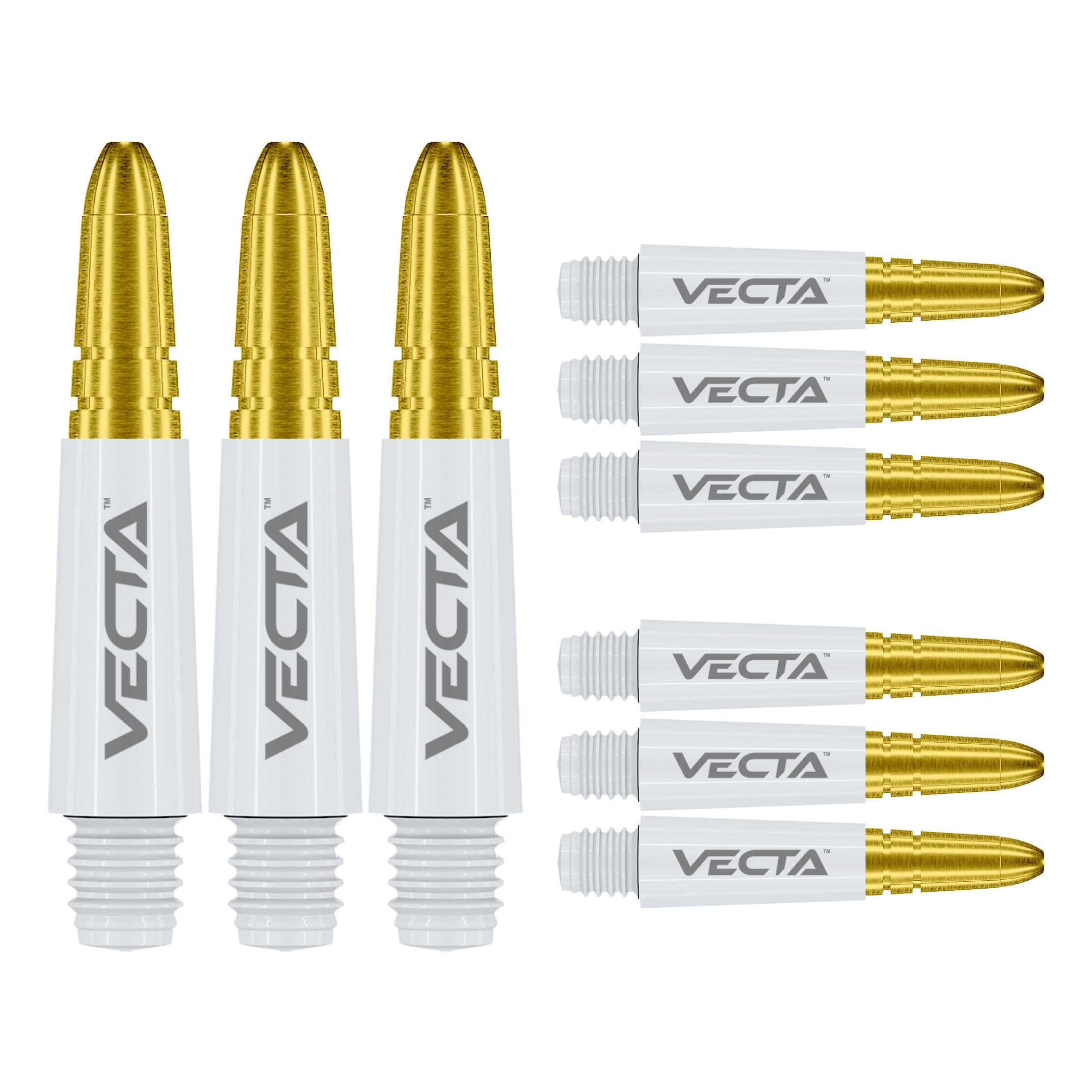 WINMAU Dart Shaft - Vecta Blade360 Polycarbonate Dart Stems - 1 Set per pack (3 darts Shafts in total) - Professional Darts Accessories - White & Gold Short Shafts