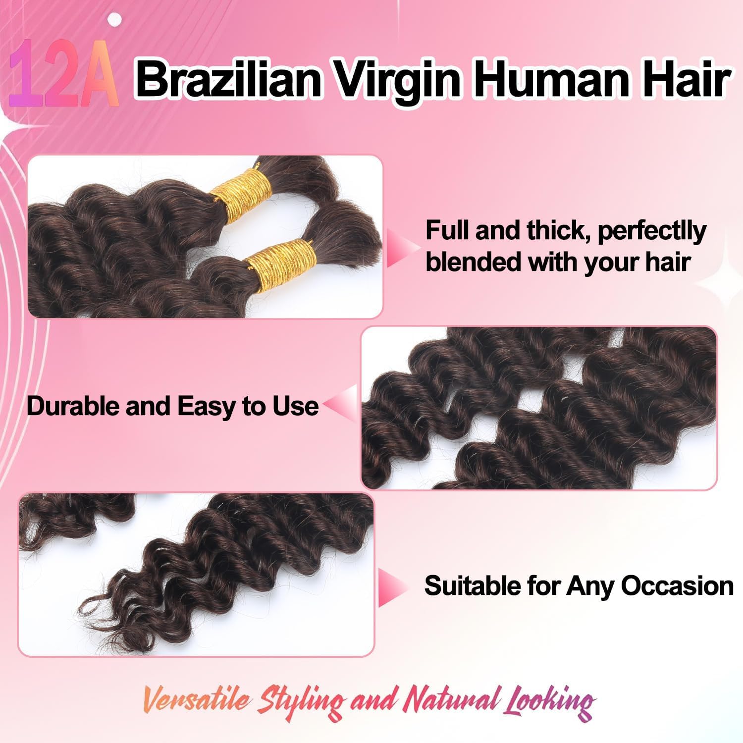 Brown Human Braiding Hair for Boho Braids Echthaar für Boho‑Zöpfe 40cm