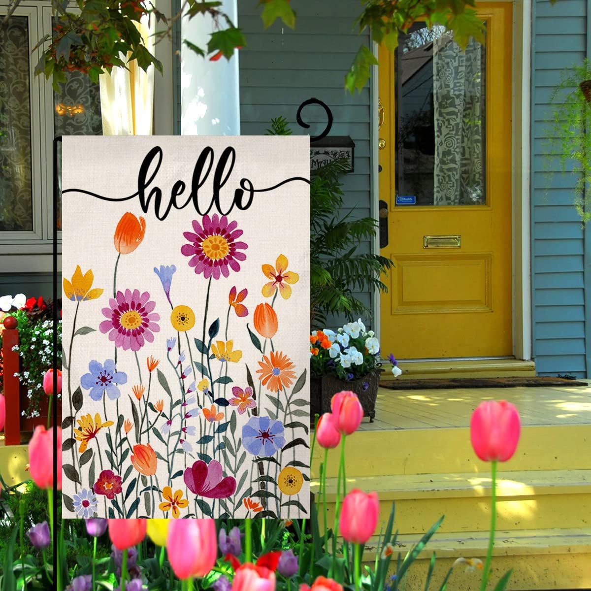 Hello Spring Floral Garden Flag 12x18 Vertical Double Sided Colorful Flowers Summer Farmhouse Holiday Outside Decorations Burlap Yard Flag BW257 - Image 4