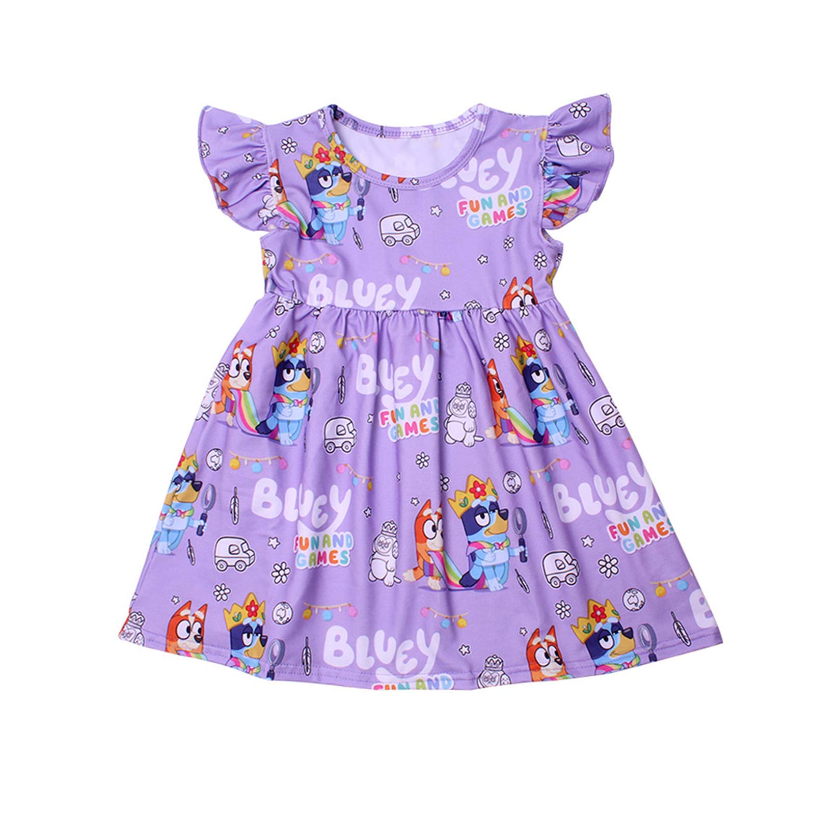 Toddlers Bluey Dress Baby Girls Cartoon Cute Dress Bluey Fun and Games Clothes (Bluey B, 7Years)