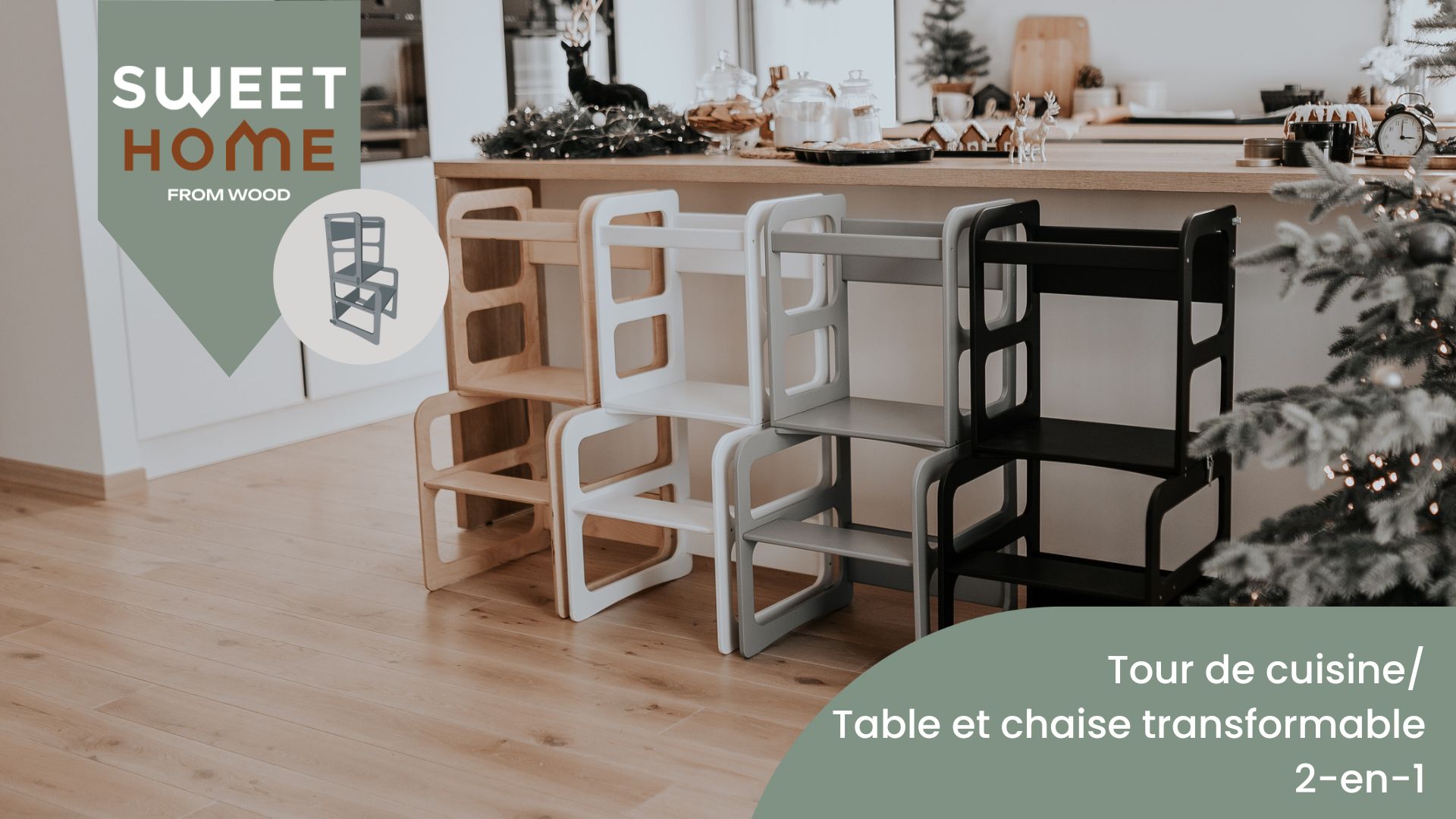 Tabouret 2-en-1 Table To Tower - Tour De Cuisine Montessori Pliable - Ajustable 18 Mois à 4 Ans - Sécurité Antidérapante Table D Activites Pour Bebe 1 An