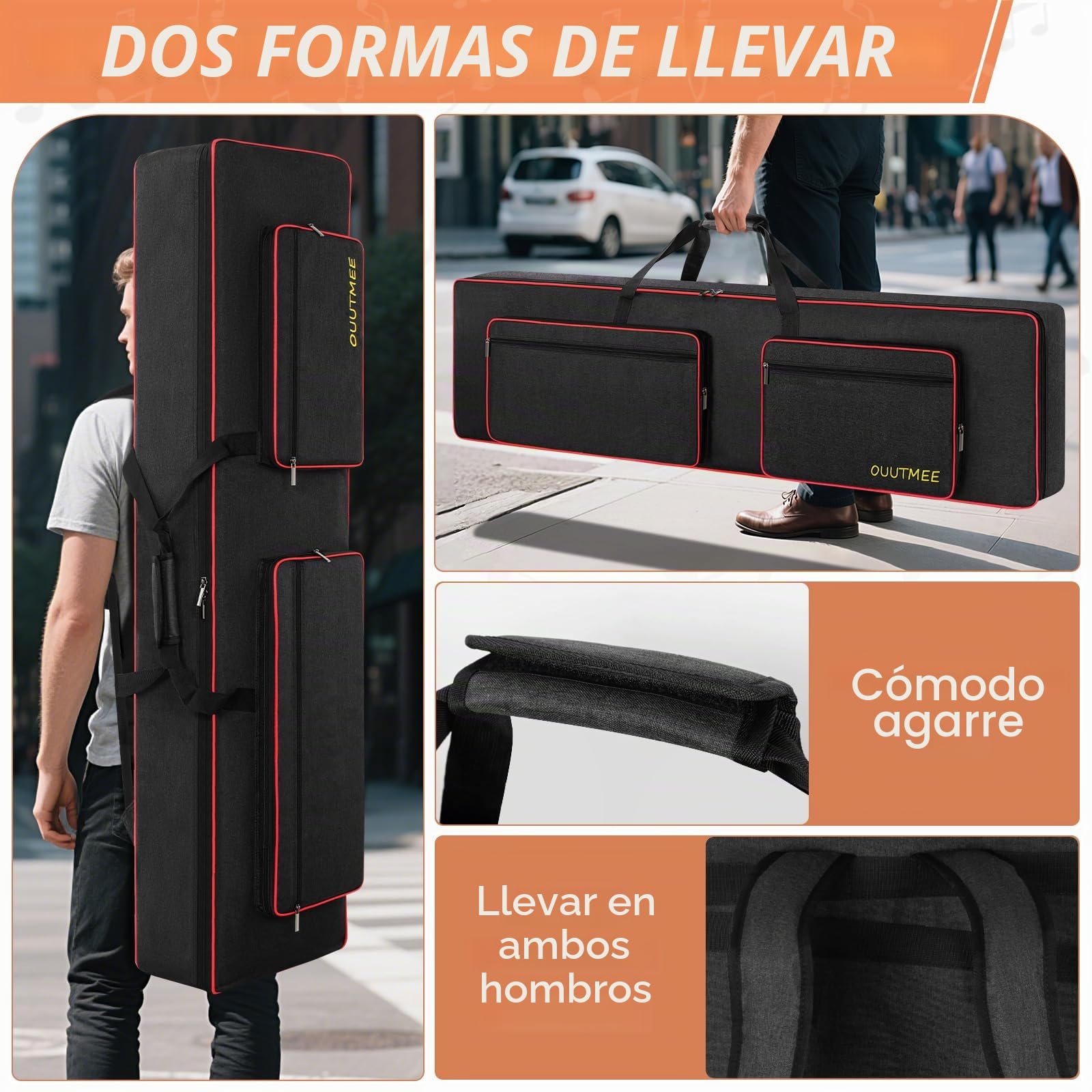 OUUTMEE funda 88 keyboard, para pianos electrónicos, tela Oxford 600D con 10 mm Inicio, Gigbag (negro) a prueba de golpes, impermeable, cuatro protectores de esquina