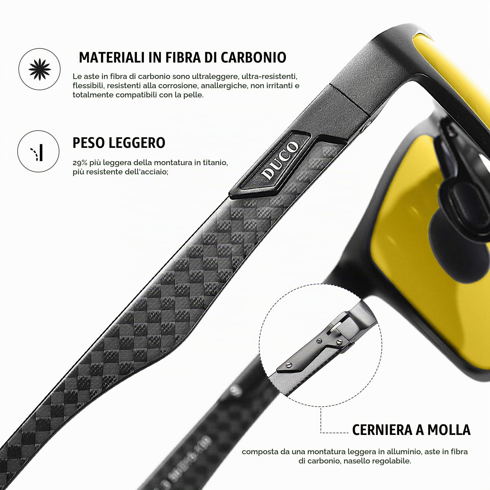 DUCO Occhiali da guida notturni per uomo e donna con occhiali per visione notturna con telaio in fibra di carbonio. Occhiali polarizzati a contrasto anti-riflesso 8206