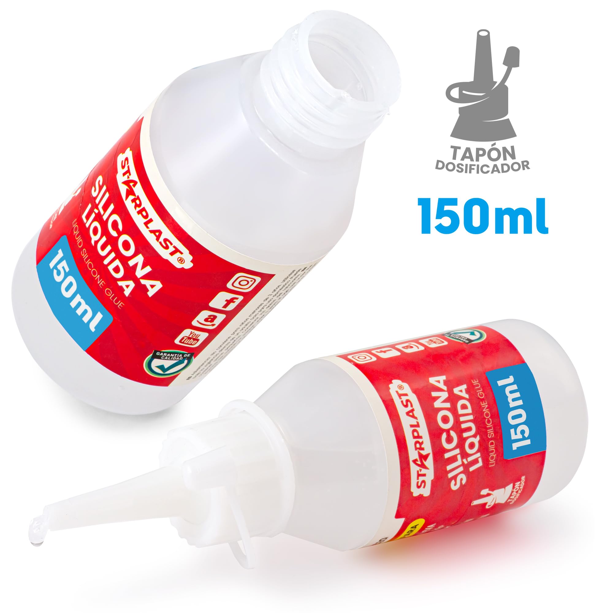 Starplast Silicona Líquida Pack 12 150ml - Transparente para goma eva, papel, cartón, cuero, tela y madera. Cierre con tapón. Ideal para manualidades, artesanía o maquetas.
