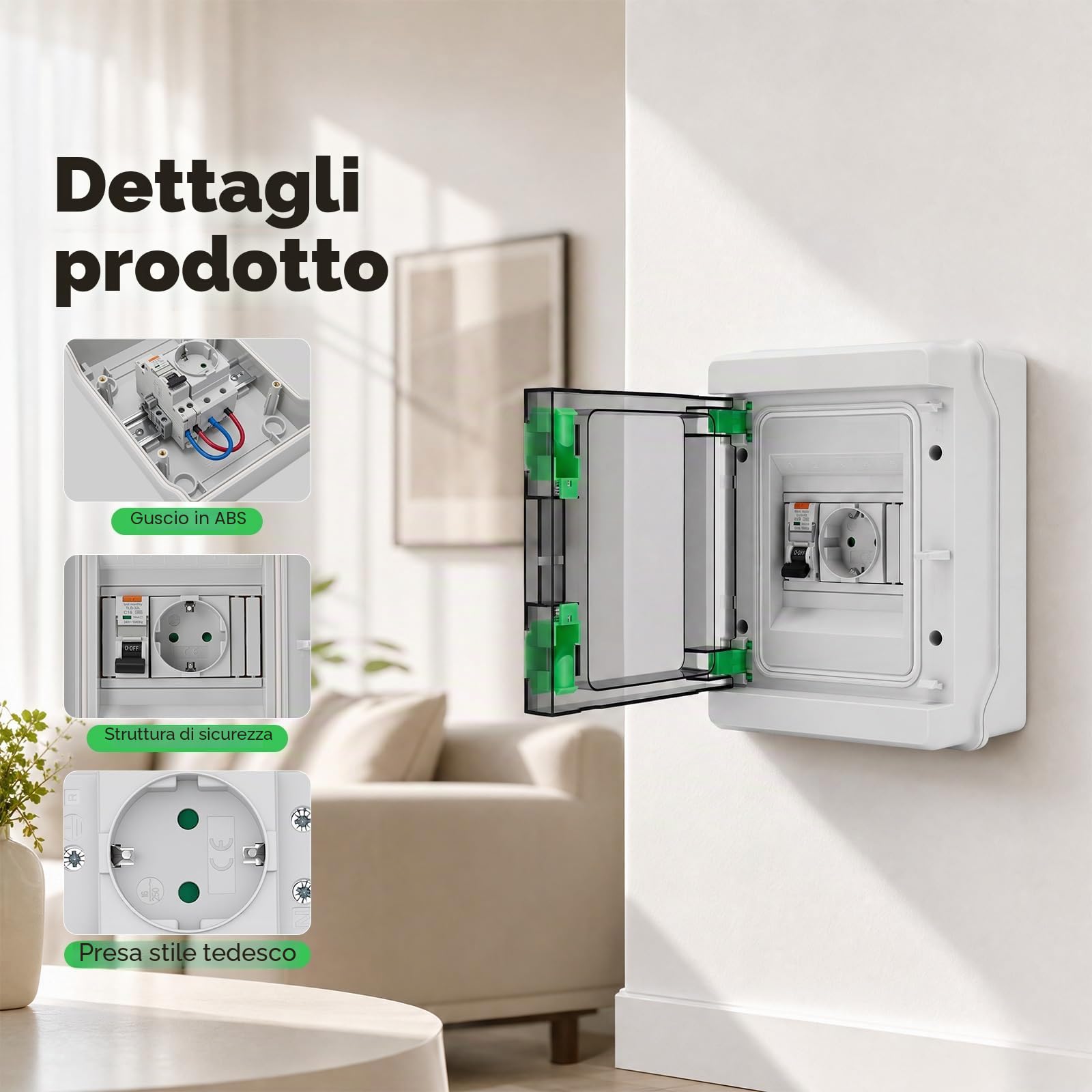 Presa con RCD, Quadro elettrico esterno IP65 Impermeabile con presa Tipo C 16 A e interruttore automatico 16 A 230 V per aree esterne e ambienti umidi