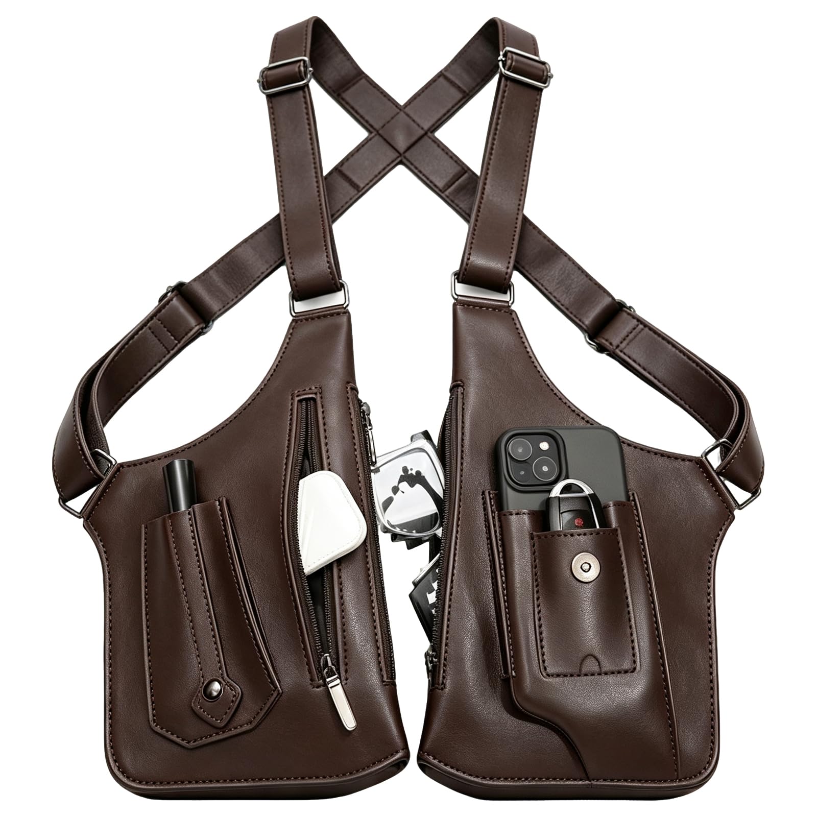 Bolsa de hombro para axilas de hombre ajustable con doble arnés moderno 8