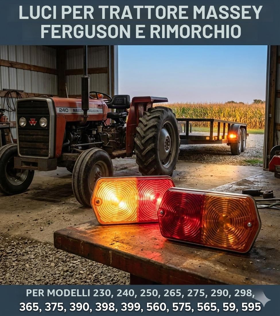 Gruppo luci Posteriori per fanali Posteriori con lampadine 12v Sostituzione per Trattore Massey Ferguson 230 240 250 265 275 290 298 365 375 390 398 399 560 575 565 59 e 595 (Marrone)