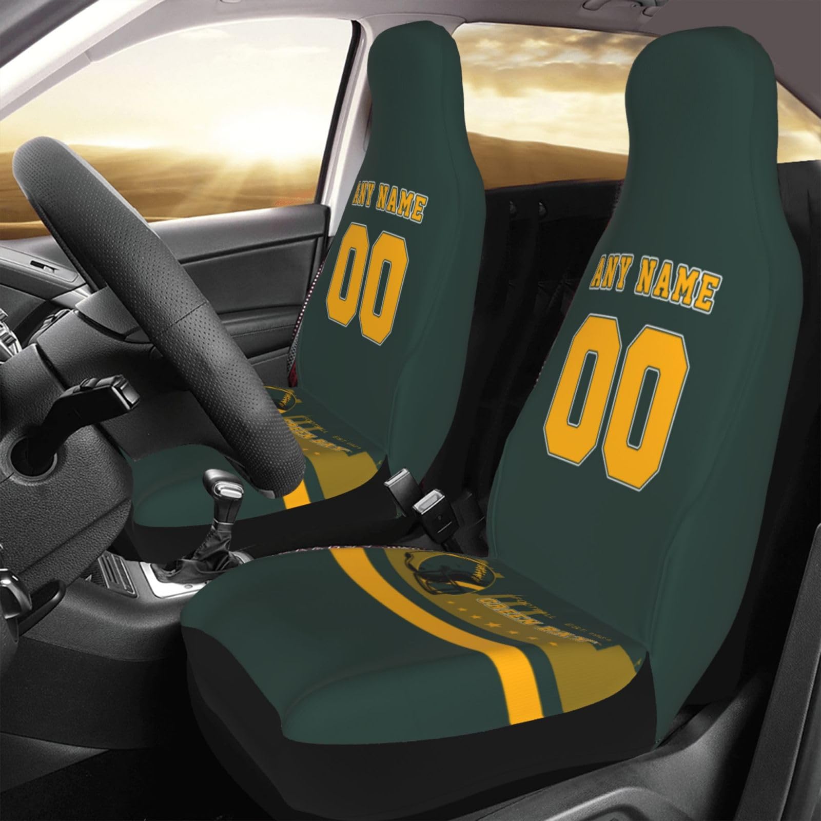 TNEQHQR Custom Green Bay Car Seat Covers 1PC & 2PC Add Name Number Protector Cover Auto Decor Accessories Universal Fits for Cars Trucks SUV Front Seats,Football Fan Gifts for Men Women