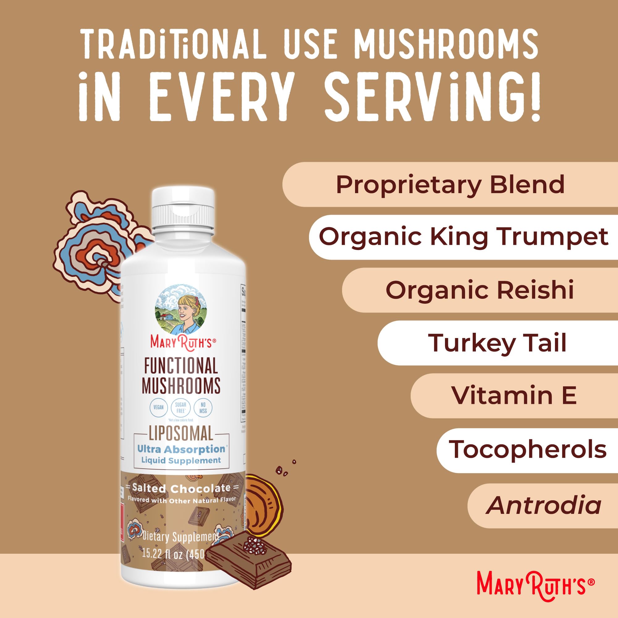 MaryRuth Organics Mushroom, Mushroom Supplement, Mushroom Liquid Vitamin, Reishi Mushroom Supplement for Immune Support, Turkey Tail Vitamin for Stress Relief, Vegan, Non-GMO, Gluten Free, 15.22 Fl Oz — Amazon image 7