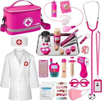 EFOSHM Mallette de Docteur en Bois et Tissu avec Tensiomètre et Kit de Premiers Secours