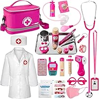 EFOSHM 34-Pc Doctor Kit for Toddlers 3-5 Girls Boys - Real Stethoscope, Storage Bag, Safe Pretend Play Medical Role Play Set