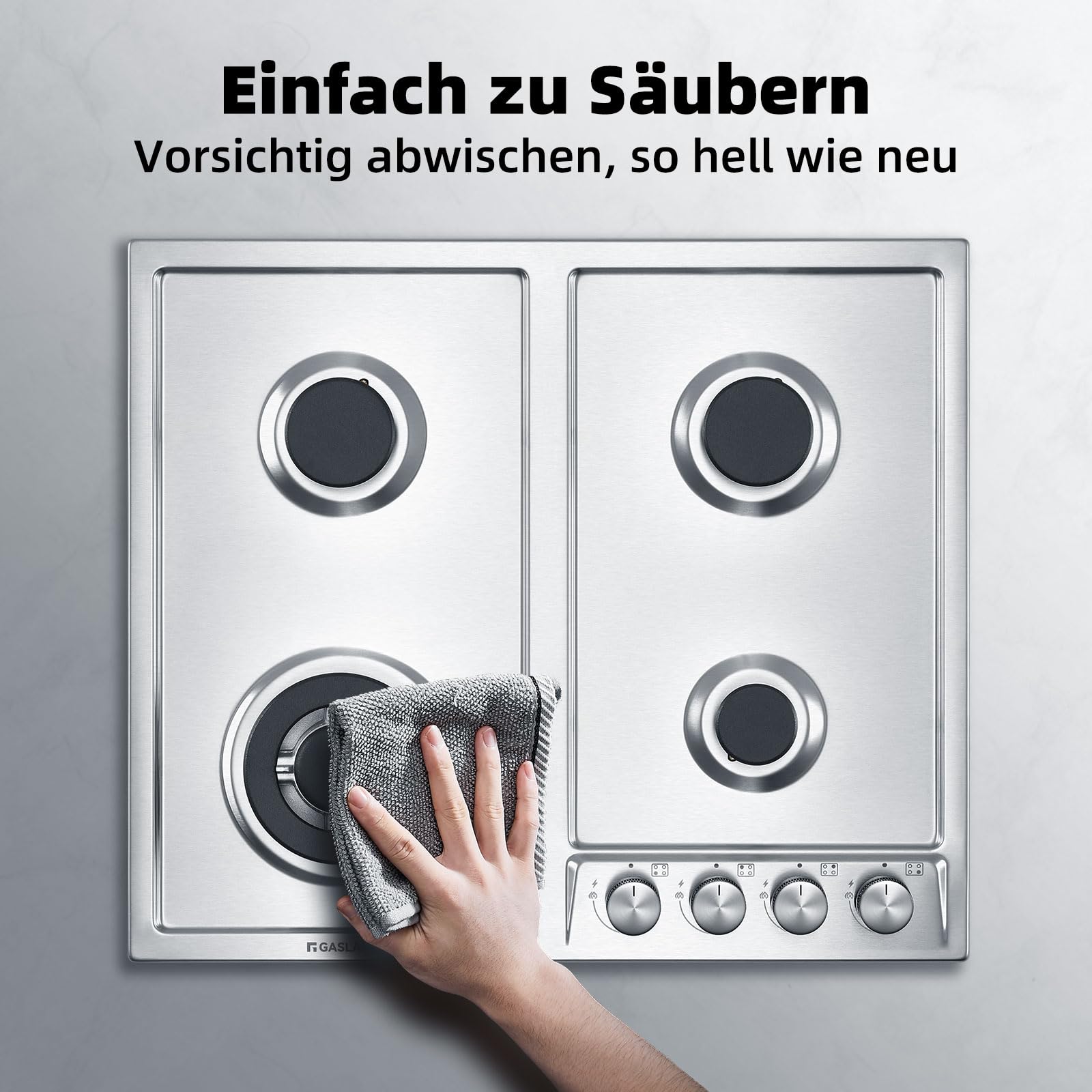 GASLAND GH60SF Plaque de cuisson à gaz encastrable en acier inoxydable, 4 feux, 60 cm cuisinière à gaz butane avec brûleur Wok, puissance 8000W, compatible LPG/Gaz naturel