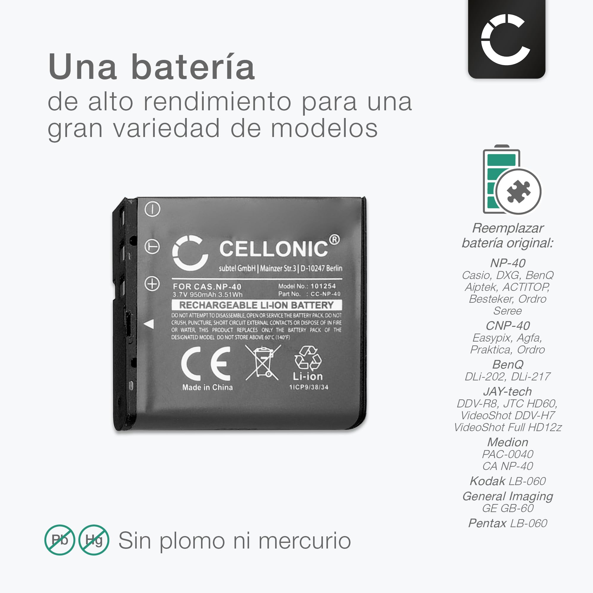 CELLONIC 2X Batería para Cámara Compatible con Kodak PixPro AZ528, PIXPRO AZ421, PIXPRO AZ422, LB-060 - (950mAh, 3.7V)