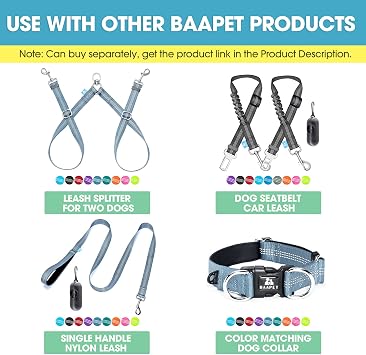 BAAPET Two Handle Dog Leash, Dual Soft Padded Handles with Traffic Control Handle Leash for Small Medium or Large Dogs (3/4'' x 5 FT, Grey)