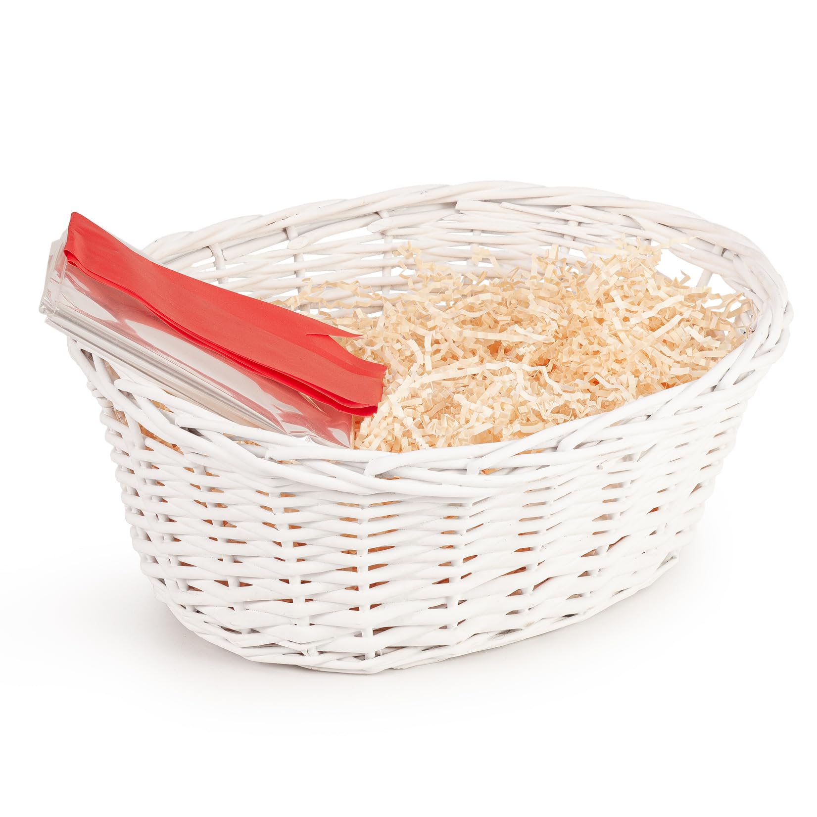 Woodluv Hand Made Wicker Oval Storage Gift Hamper Basket With Handles, White 35 x 28 x 12.5cm