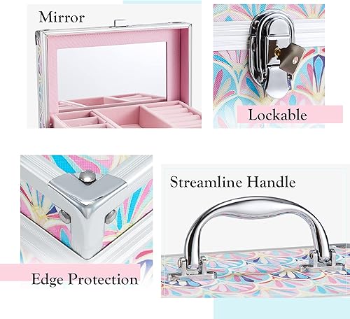 Miniatura 4 de Hododou Joyero organizador para niñas con cajón y espejo, estilo cola de sirena, estuche de almacenamiento con cerradura para niños o niñas