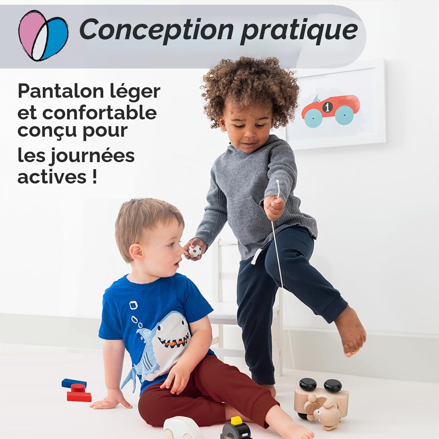 Lovjoy Pantalon de Jogging Bébés Jeunes Enfants - Lot de 3 ou 5 Couleurs - 1-4 Ans - Qualité Confort 100% Coton Robuste - Ceinture Elastiquée + Cordon Réglable