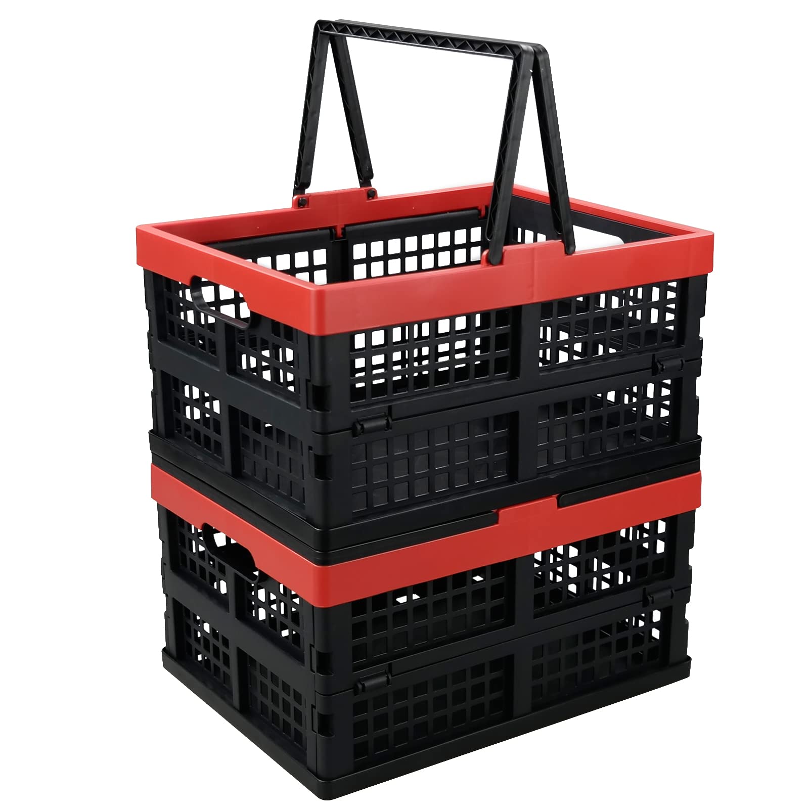 Sandmovie 16 Quart Collapsible Storage Crate with Handles, Plastic Folding Storage Basket, 2 Packs