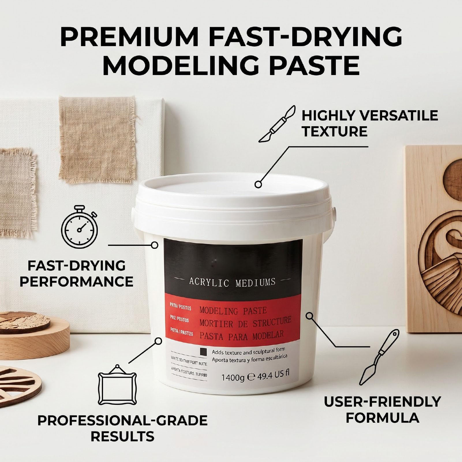 HEEPDD Pasta Modelująca 1400 G Pasta o Gęstej Teksturze do Obrazów na Płótnie Szybkoschnąca Kremowa Formuła do Rzeźbienia Średnio Odporna na Pęknięcia Formuła dla Artystów i Projektów Rękodzieła z