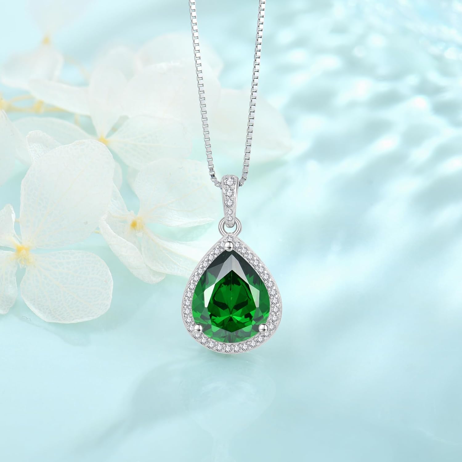 FJ Teardrop Pendant Necklace 925 Sterling Silver Birthstone Jewelry Gifts for Women - Image 3