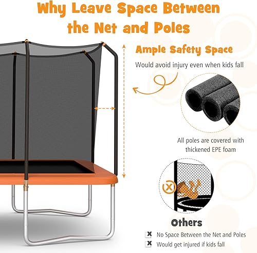 Miniatura 4 de Goplus Trampolín rectangular de 8 pies x 14 pies, trampolines recreativos con rodamientos de 440 libras con red de cierre y escalera antideslizante,