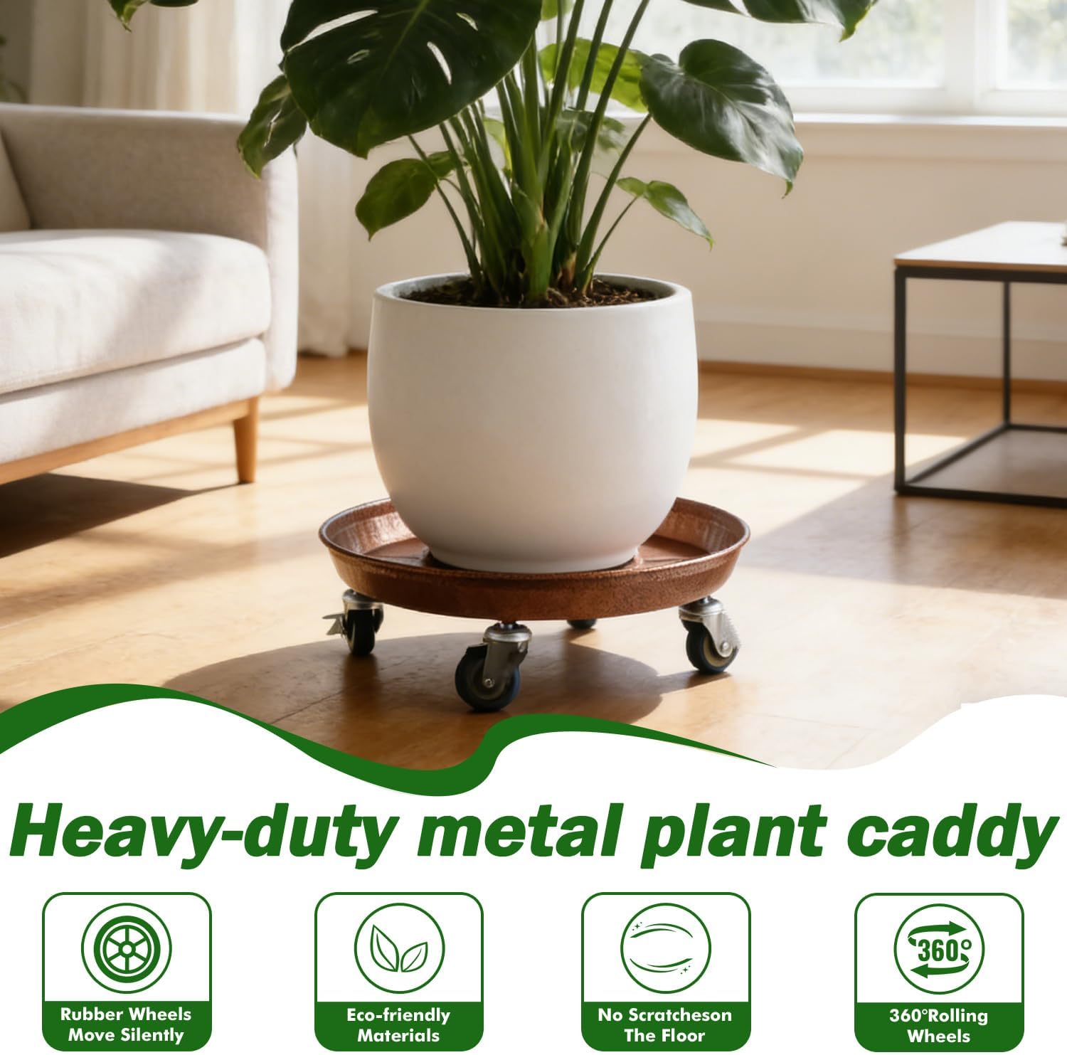 3 Packs Metal Plant Caddy with Wheels 13" Rolling Plant Stand Heavy Duty Plant Dolly with Casters for Indoor and Outdoor Large Planter Casters Potted Plant Mover,Copper