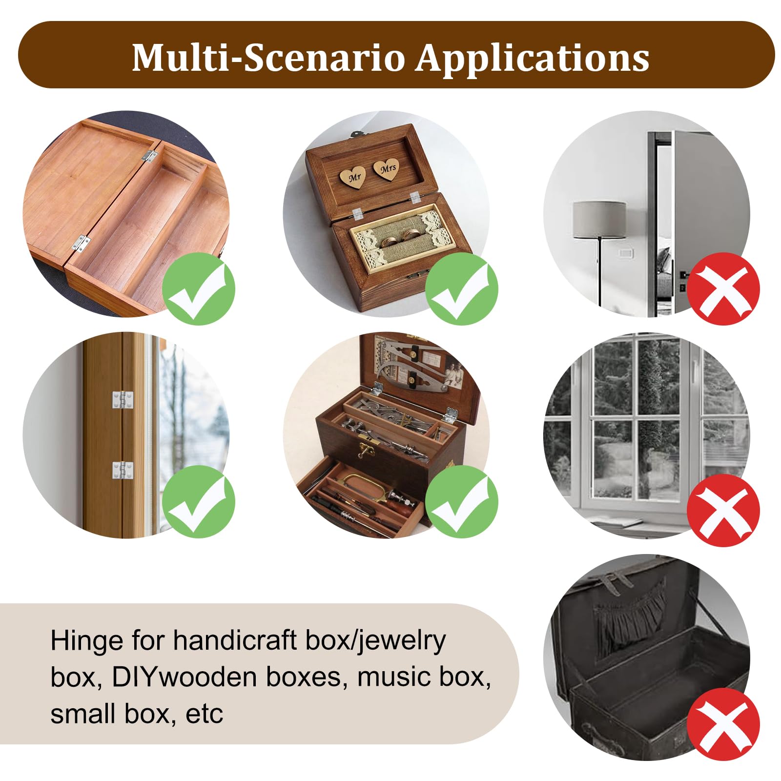 TIESOME 100 mini cerniere con 400 viti, in ottone, per il fai da te, piccole cerniere pieghevoli, per modellismo, mini cardine per armadio, cassapanca in legno fai da te