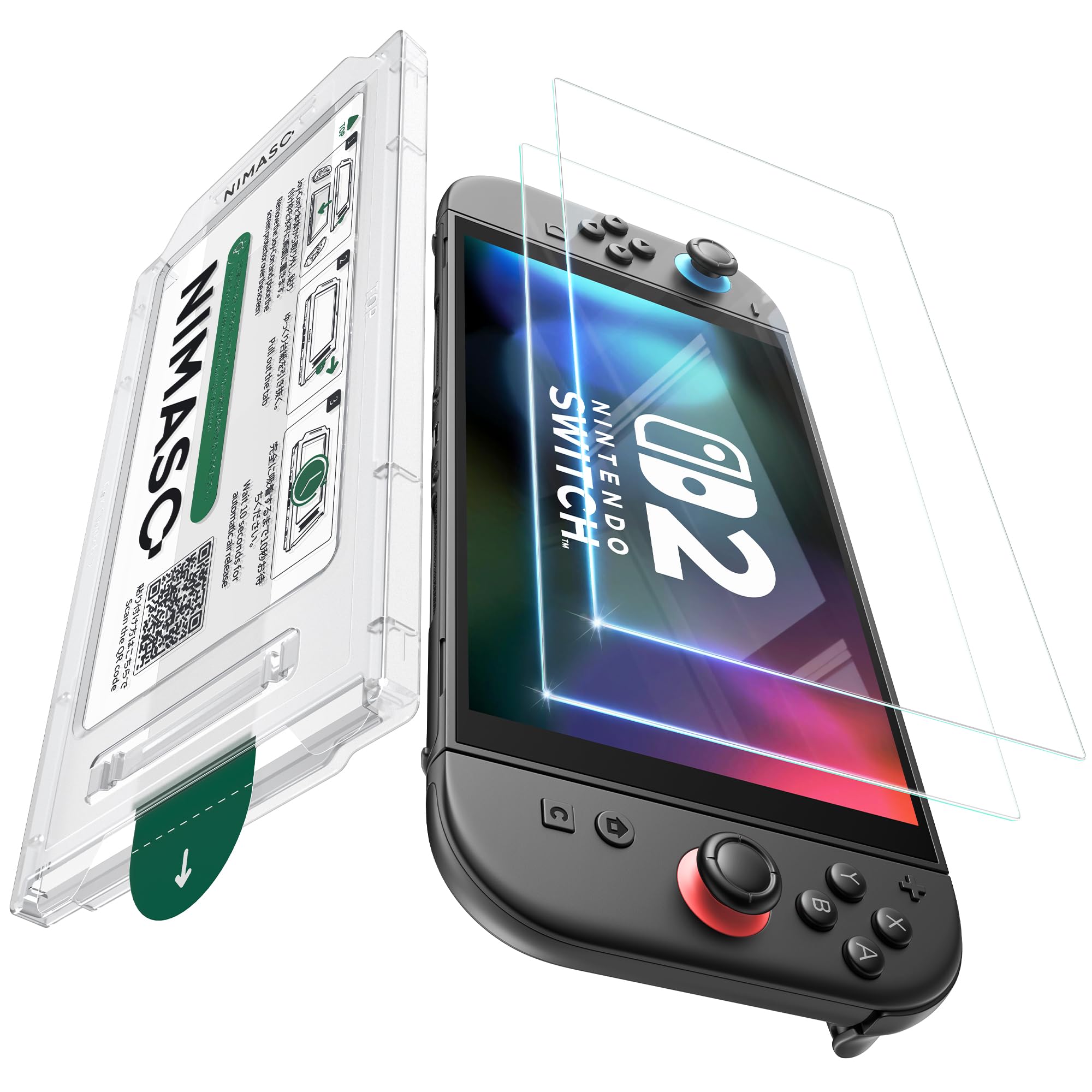NIMASO 保護フィルム Nintendo Switch 2 /スイッチ2用 ガラスフィルム 液晶 強化ガラス 9Ｈ硬度 指紋防止 高感度タッチ 耐衝撃 簡単貼り付け ガイド枠付き 2枚入り DGP25K1993