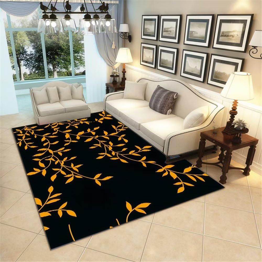 Tapis chambre ado fille marron 160x230 motif feuille durable pour salle à manger et salon