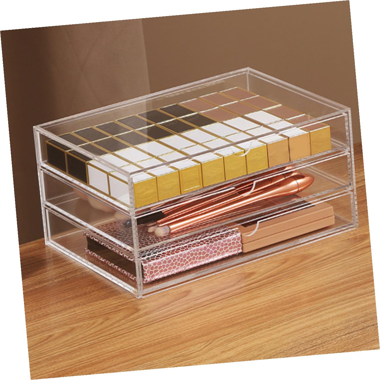 Artibetter Organizer da Scrivania in Acrilico Trasparente Strati Contenitore per Trucchi e Cosmetici Design Pratico e Salvaspazio per Piccoli Oggetti