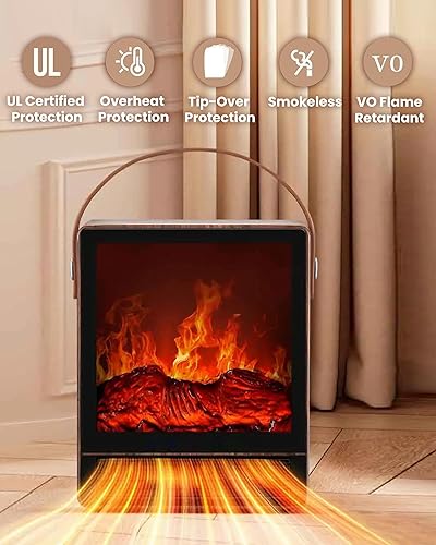 Miniatura 5 de Calentador eléctrico de chimenea con llama realista 3D, calentador de espacio ajustable de 1500 W750 W, doble protección de seguridad, acabado de