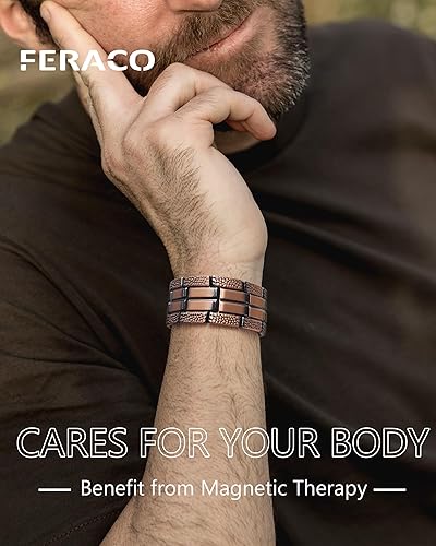 Miniatura 33 de Feraco Pulsera de cobre para hombre, 3 veces más fuerza, pulsera de terapia magnética, joyería de cobre con potentes imanes de 3800 Gauss