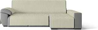 GAMUSI Cubre sofá - Funda de sofá práctica de algodón Chaise Longue 240 cm Derecho (hasta 270 cm de Ancho) - Color Rayas Verde