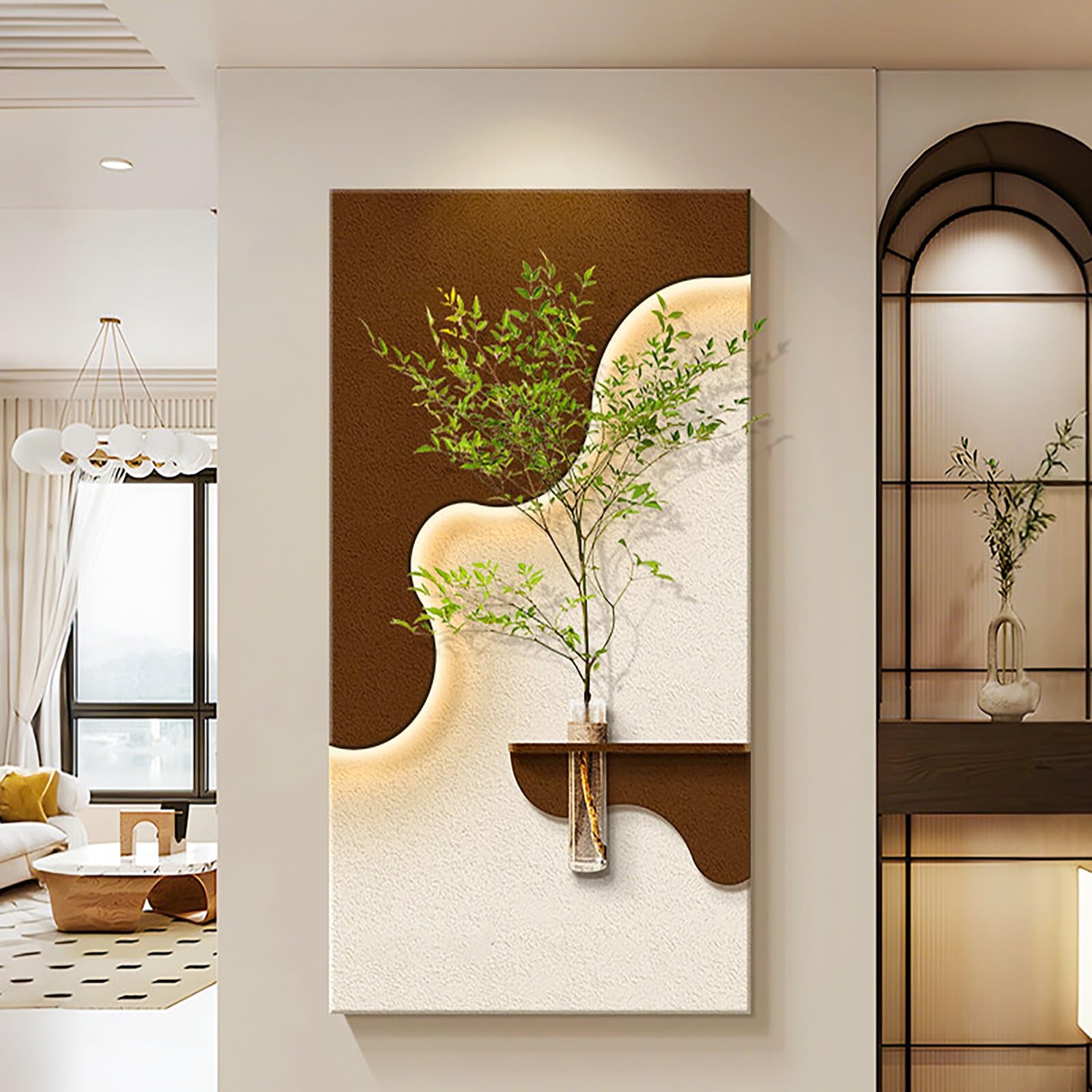ZCQMSCWW 3D LED Minimalist Sandstone Textured Wall Sculpture Decor, Warm Light with Remote & Plug-in for Living Room, Study, Entrance(D,120 * 70cm/47.2 * 27.5in)