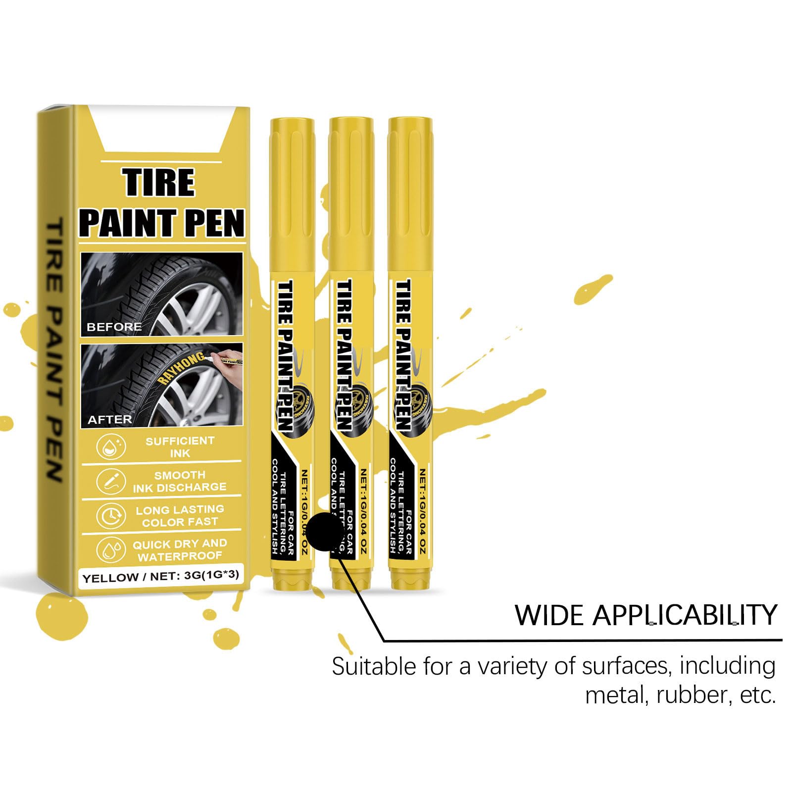 15Pcs Giallo Pneumatico Vernice Penna Ad Asciugatura Rapida Resistente all'acqua Giallo Pneumatico Marker Pen Per Pneumatici Auto Lettering Scratch Repair