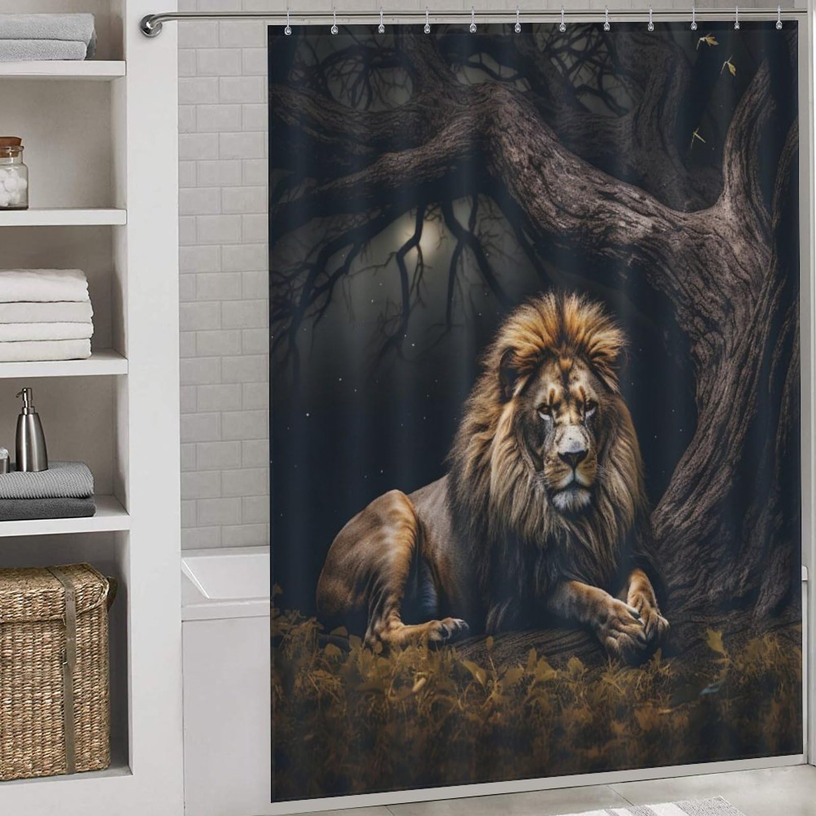Rideau de douche déco lion pour transformer l'ambiance de votre salle de bain familiale