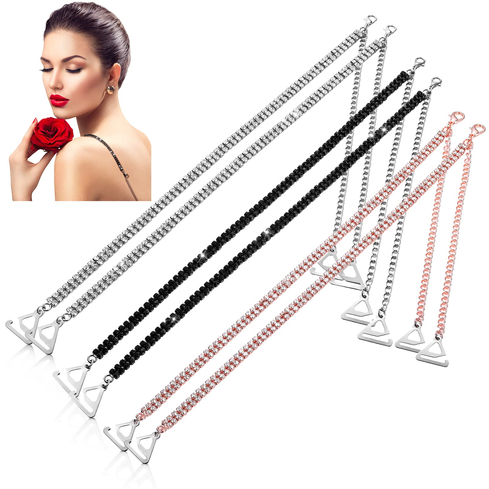 SATINIOR3 Pairs Rhinestone Bra Strap Adjustable Invisible Shoulder Nonskid Lingerie Accessories for Women Tops Dress