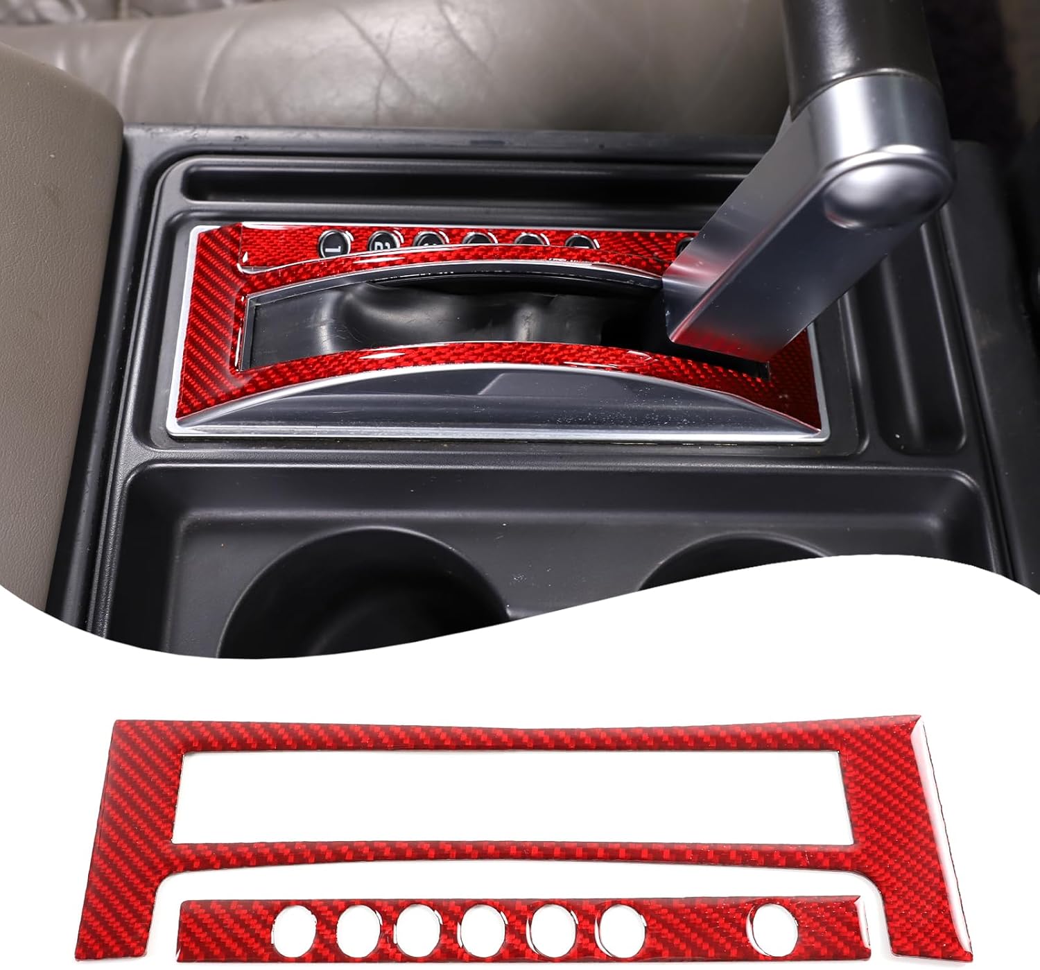 Lcojicep Gear Shift Panel Cover Trim Compatible with Hummer H2 2003-2007 Real Soft Carbon Fiber Center Control Gear Shift Anti-Scratch Panel Frame Trim Cover Protection Sticker Accessories，Red