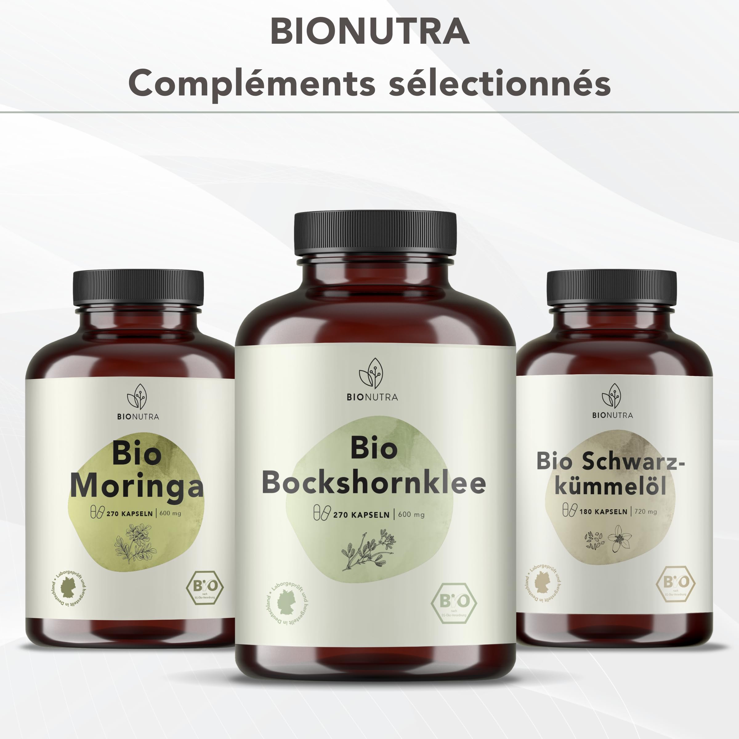 BIONUTRA® Gélules d’Ortie Bio hautement dosées, 1000 mg/jour, contrôlées contre les résidus, fabrication allemande, véganes, sans lactose ni gluten, sans additifs, 270 gélules x 500 mg