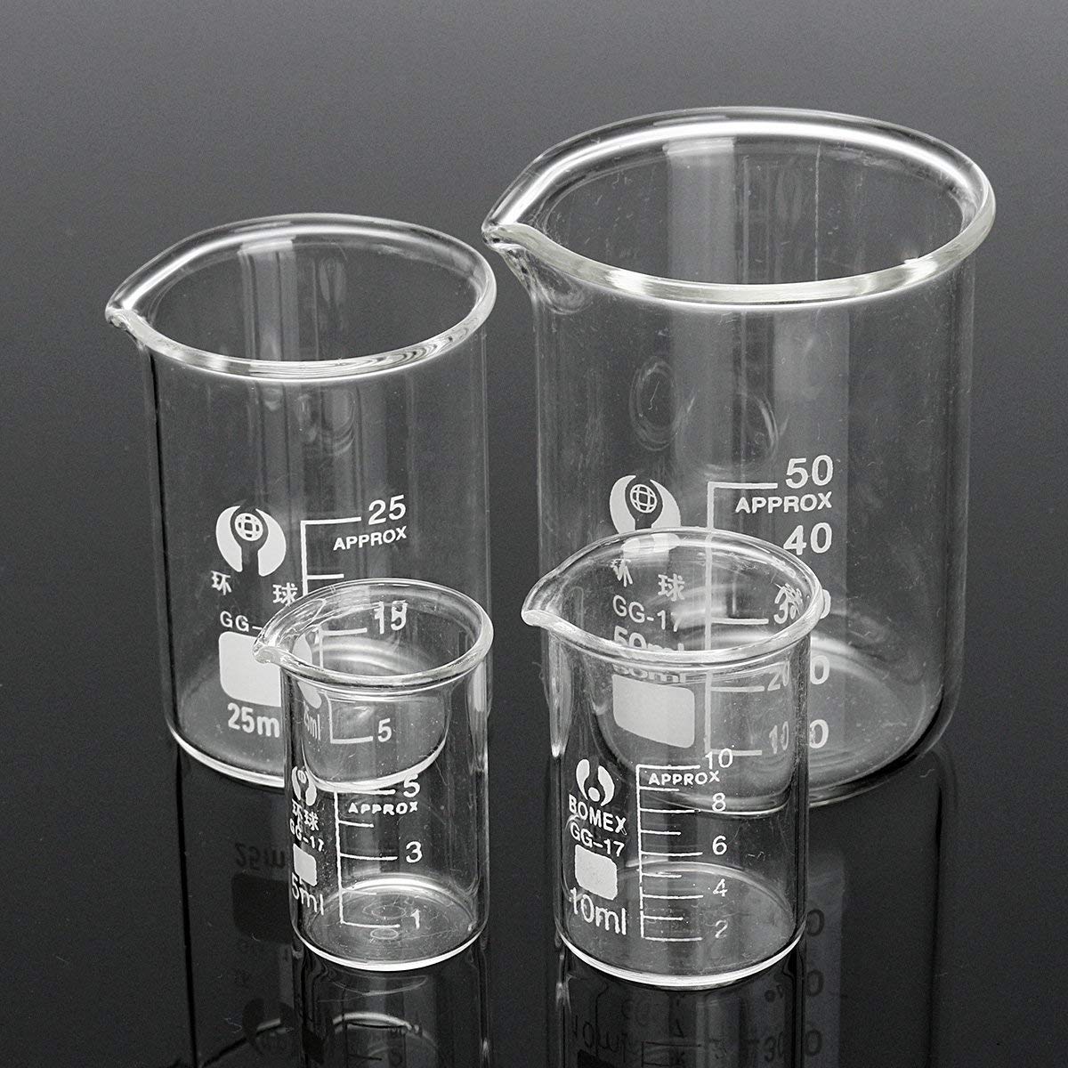 4Pcs Graduated Borosilicate Glass Beaker 5ml 10ml 25ml 50ml Set