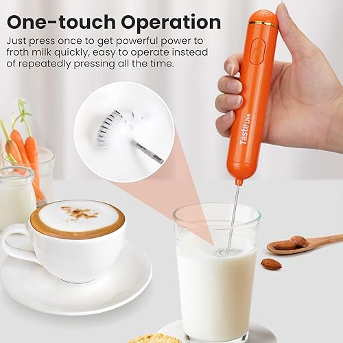 Miniatura 4 de Espumador de leche de mano, máquina de espuma eléctrica a pilas y mezclador para bebidas (naranja)